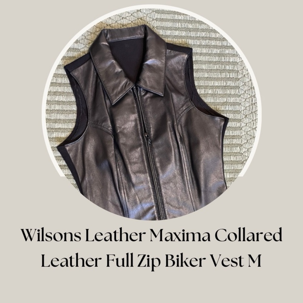 Wilsons Leather Maxima Collared Leather Full Zip Biker Vest M